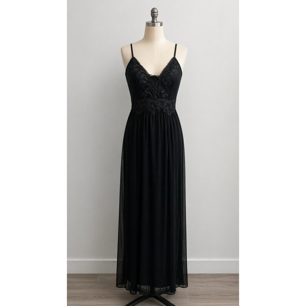 Entry‎ Black Lace Detail Maxi Dress Womens Large Witchy Whimsigoth Dark Ethereal